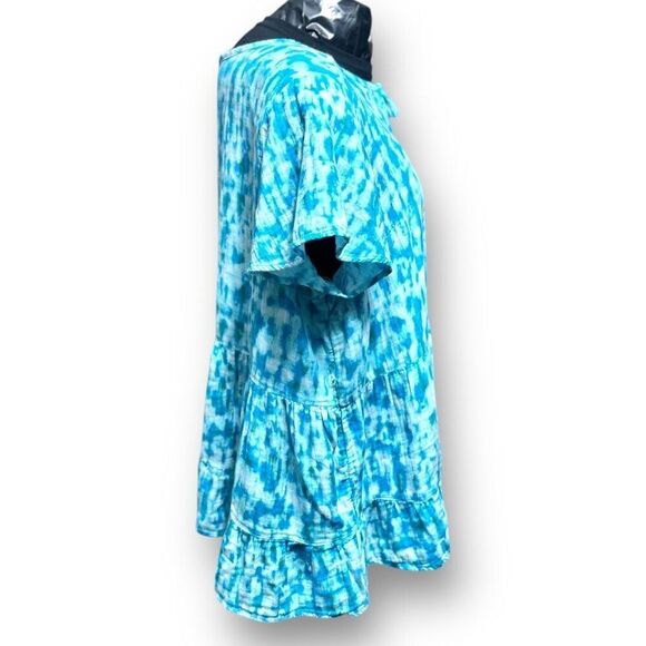 Terra & Sky Blue Tie Dye Tiered Peplum Blouse Tiered Cotton Boho Cottagecore 3X - Picture 2 of 7